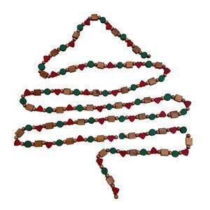 Vintage 9’2” Beaded Garland Red, Green & Natural Wood